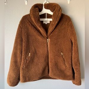 1 Sunset Lane brown fuzzy full zip collared Teddy coat Women’s size Large